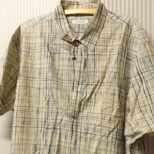 MEN'S SHORT SLEEVE BLUE PLAID BUTTON DOWN CASUAL SHIRT